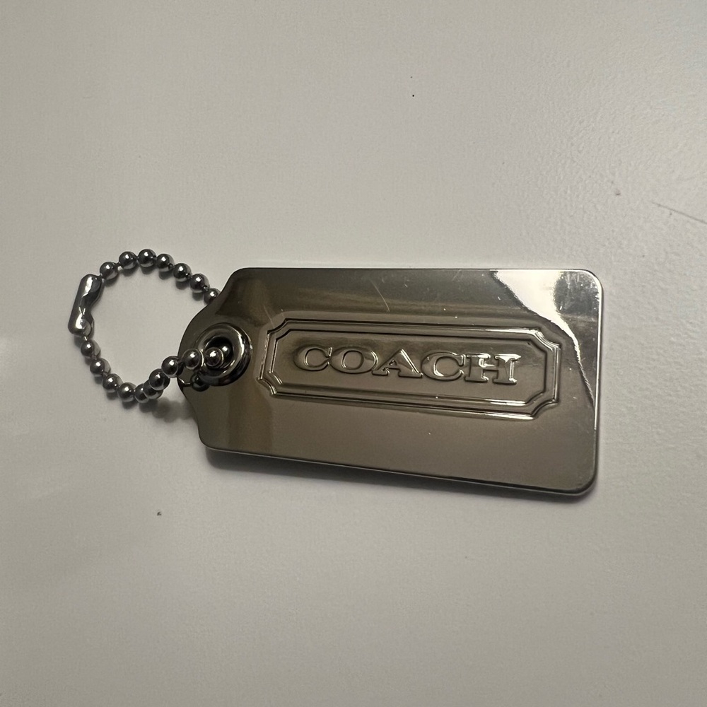 2.25" COACH VINTAGE Silver Nickel Metal Fob Double-Sided Hangtag Charm Keychain